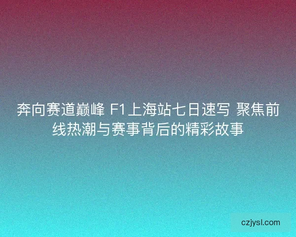 奔向赛道巅峰 F1上海站七日速写 聚焦前线热潮与赛事背后的精彩故事